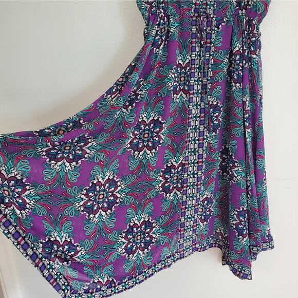 Nicole Miller Printed Empire Waist Hanki Hem Midi Dress Drawstring Empire Waist - Picture 7 of 14